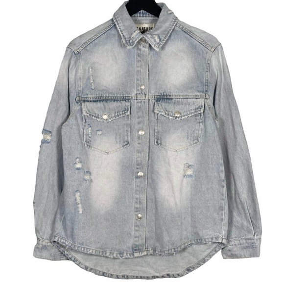 Signature 8 Distressed Denim Shacket - Picture 3 of 10